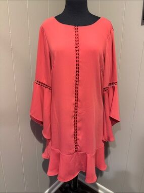 B44 White House Black Market Women’s 8 Pink Long Sleeve Trimmed Shift Dress